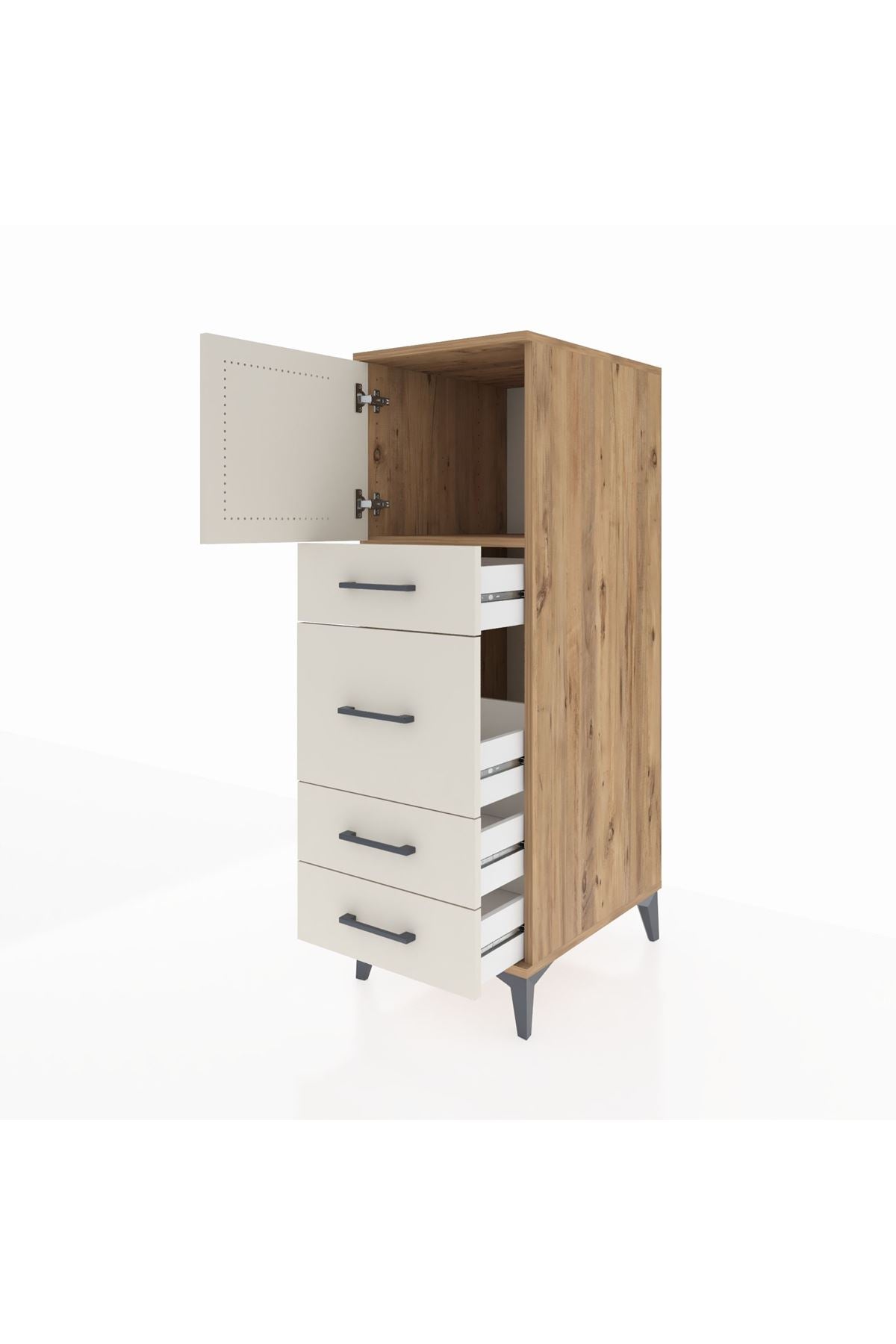 Kronos Dolap Tek Raflı 4 Çekmeceli Tek Kapaklı 44x59x134 Çam-Aytaşı