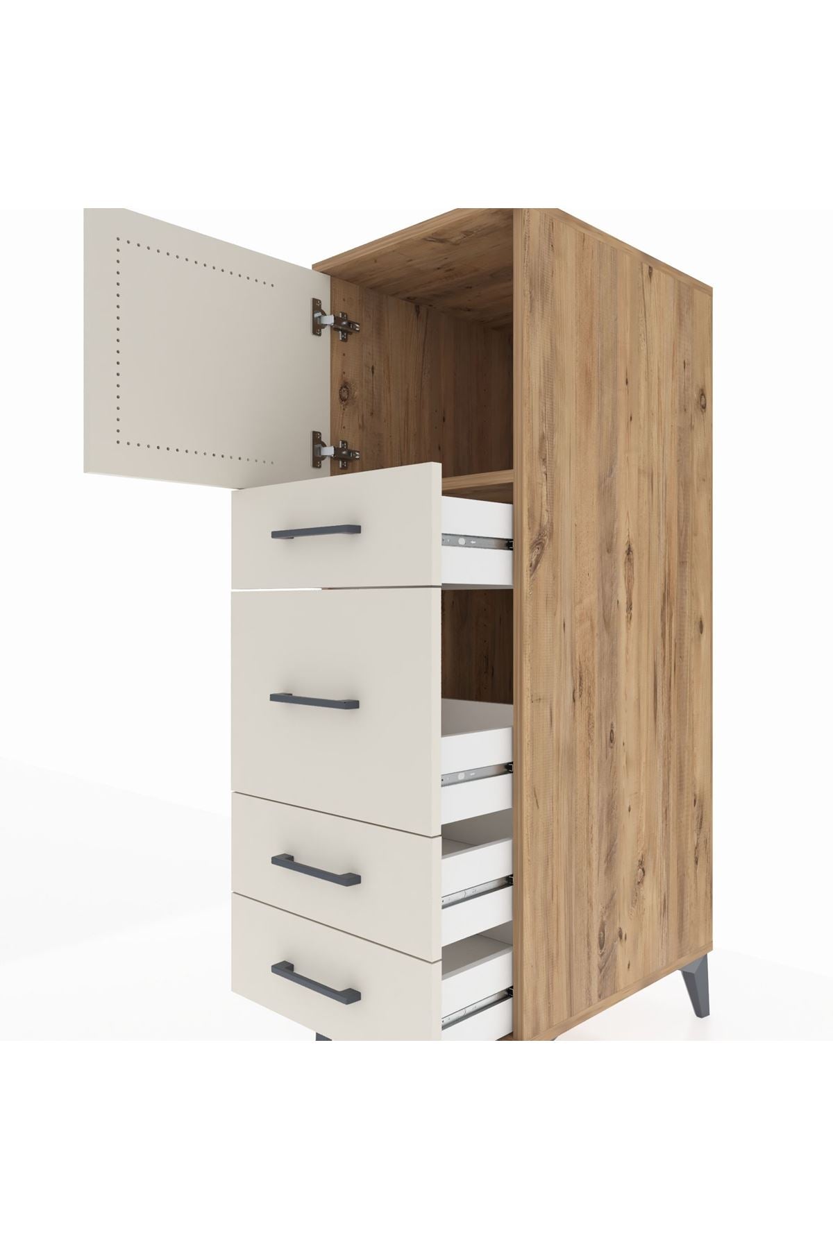 Kronos Dolap Tek Raflı 4 Çekmeceli Tek Kapaklı 44x59x134 Çam-Aytaşı