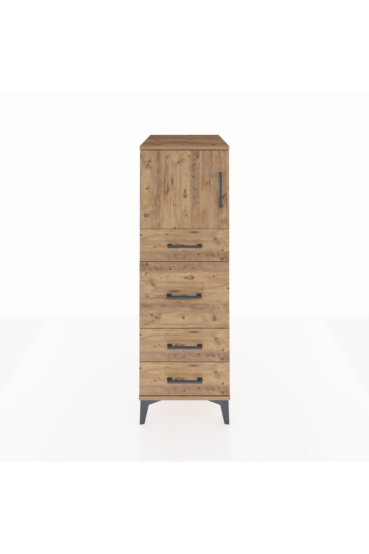 Kronos Dolap Tek Raflı 4 Çekmeceli Tek Kapaklı 44x59x134 Çam-Çam