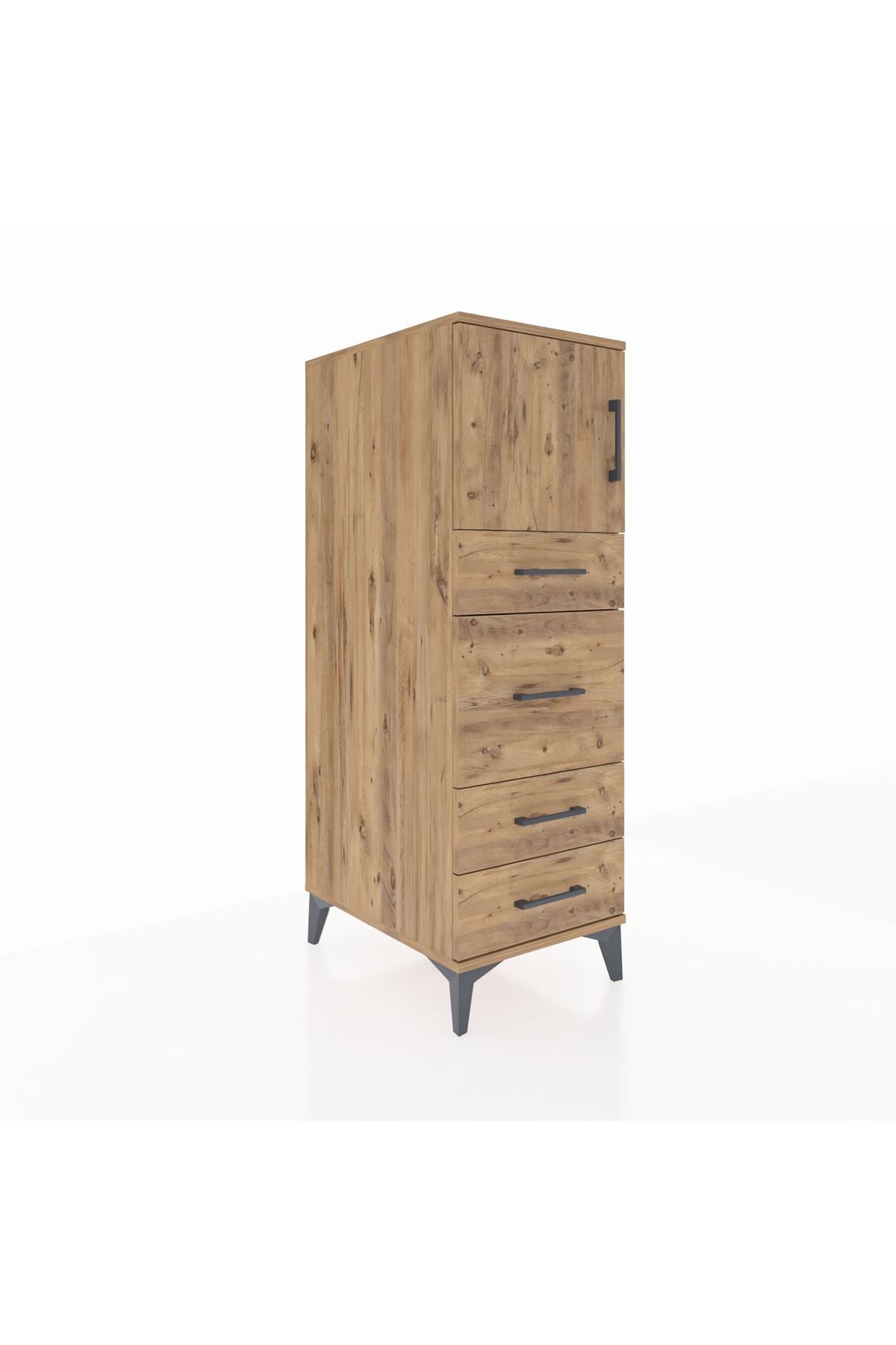 Kronos Dolap Tek Raflı 4 Çekmeceli Tek Kapaklı 44x59x134 Çam-Çam