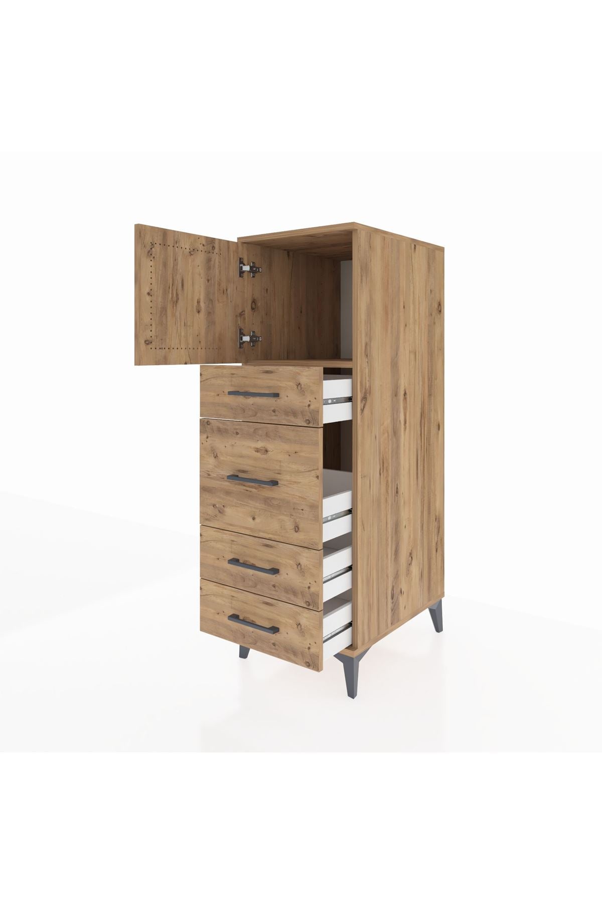 Kronos Dolap Tek Raflı 4 Çekmeceli Tek Kapaklı 44x59x134 Çam-Çam