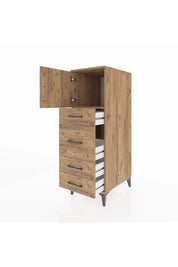 Kronos Dolap Tek Raflı 4 Çekmeceli Tek Kapaklı 44x59x134 Çam-Çam