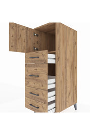 Kronos Dolap Tek Raflı 4 Çekmeceli Tek Kapaklı 44x59x134 Çam-Çam