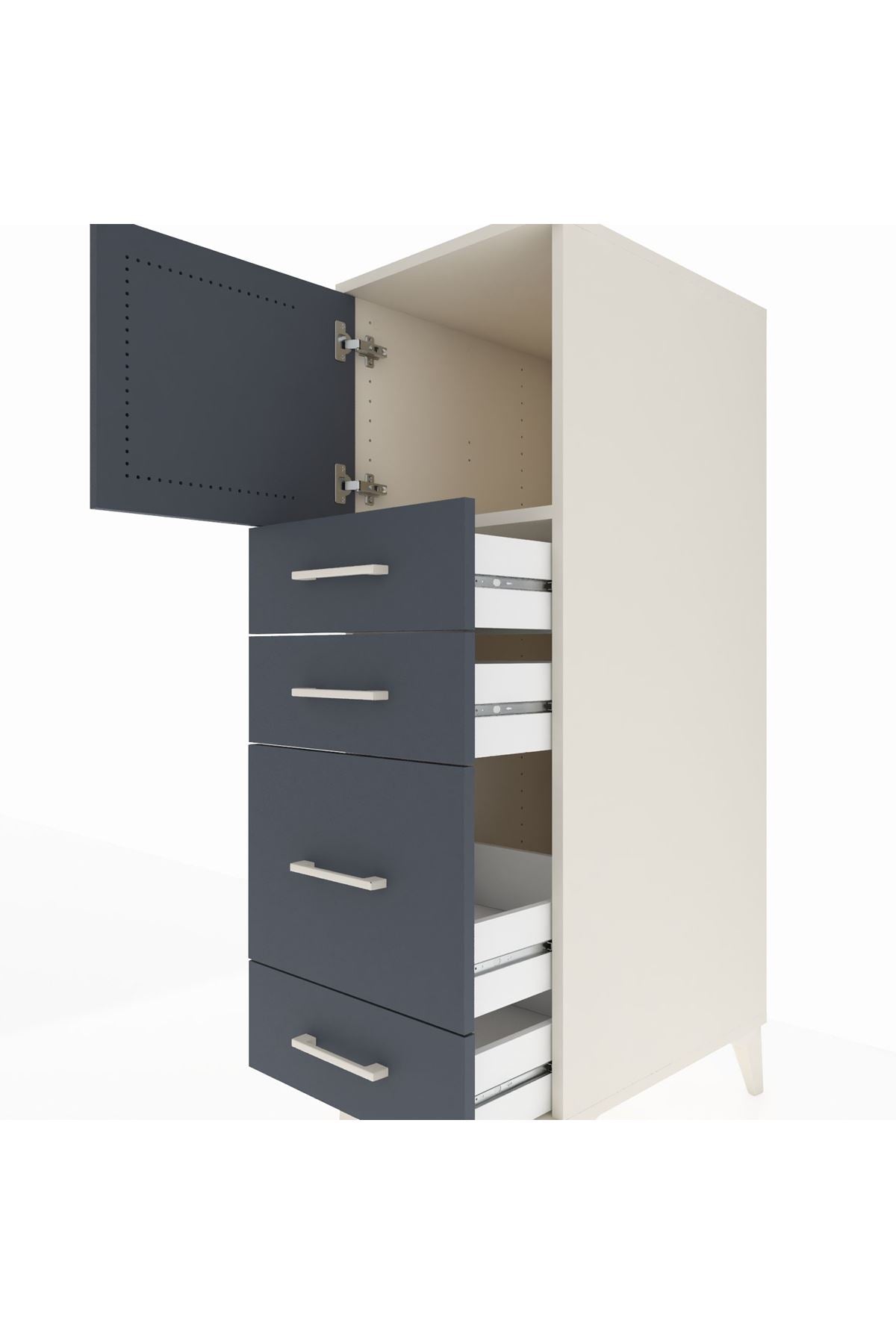 Kronos Dolap Tek Raflı 4 Çekmeceli Tek Kapaklı 44x59x134 Aytaşı-Antrasit