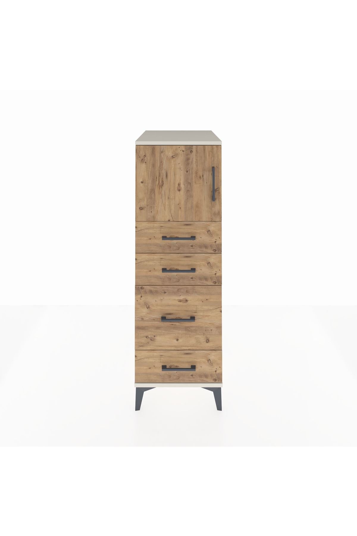 Kronos Dolap Tek Raflı 4 Çekmeceli Tek Kapaklı 44x59x134 Aytaşı-Çam