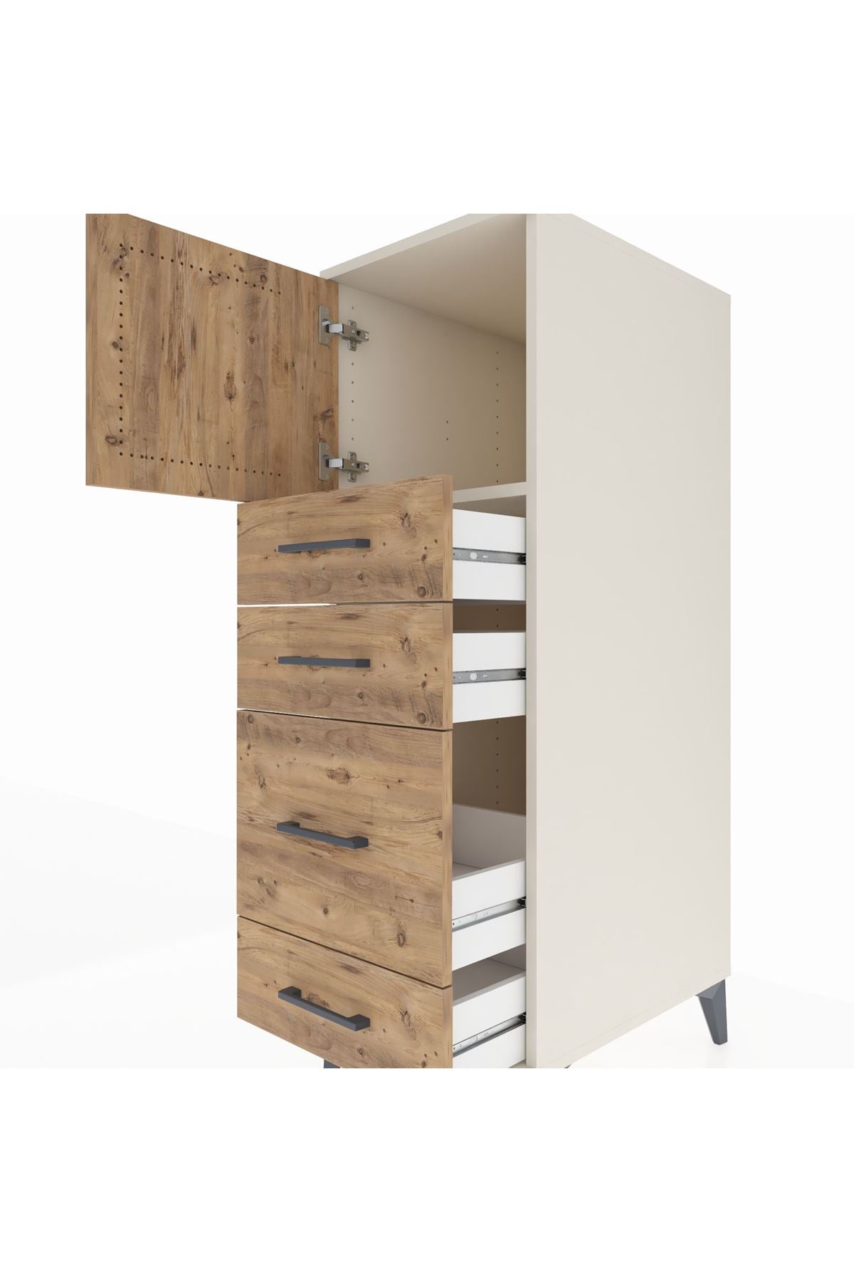 Kronos Dolap Tek Raflı 4 Çekmeceli Tek Kapaklı 44x59x134 Aytaşı-Çam