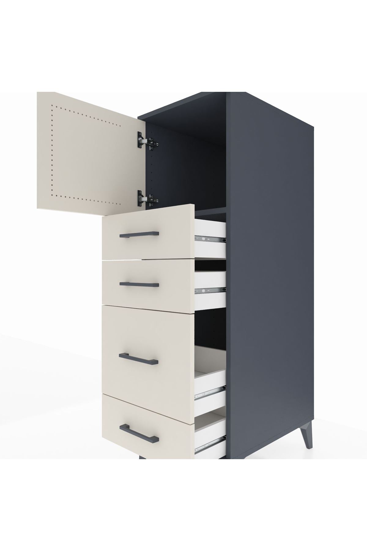 Kronos Dolap Tek Raflı 4 Çekmeceli Tek Kapaklı 44x59x134 Antrasit-Aytaşı