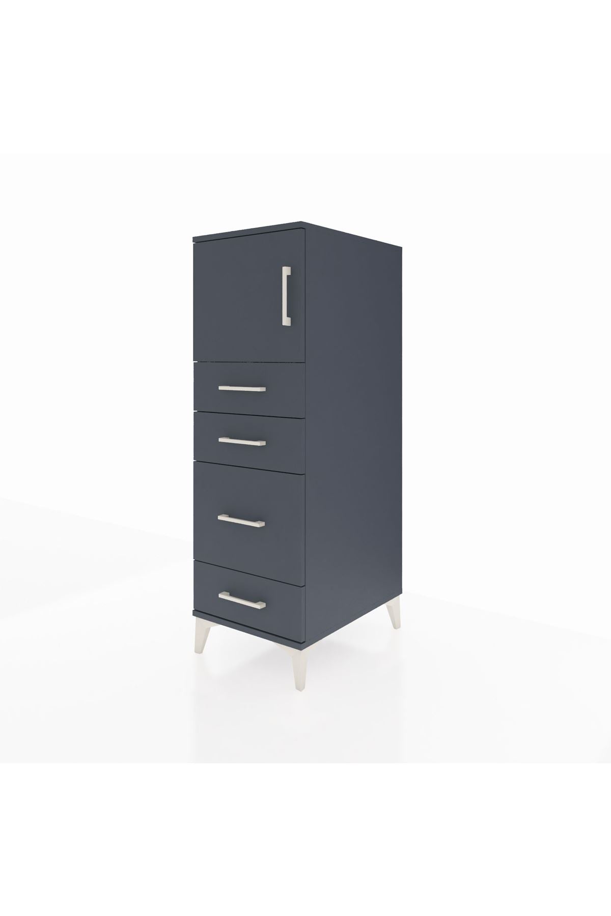 Kronos Dolap Tek Raflı 4 Çekmeceli Tek Kapaklı 44x59x134 Antrasit-Antrasit