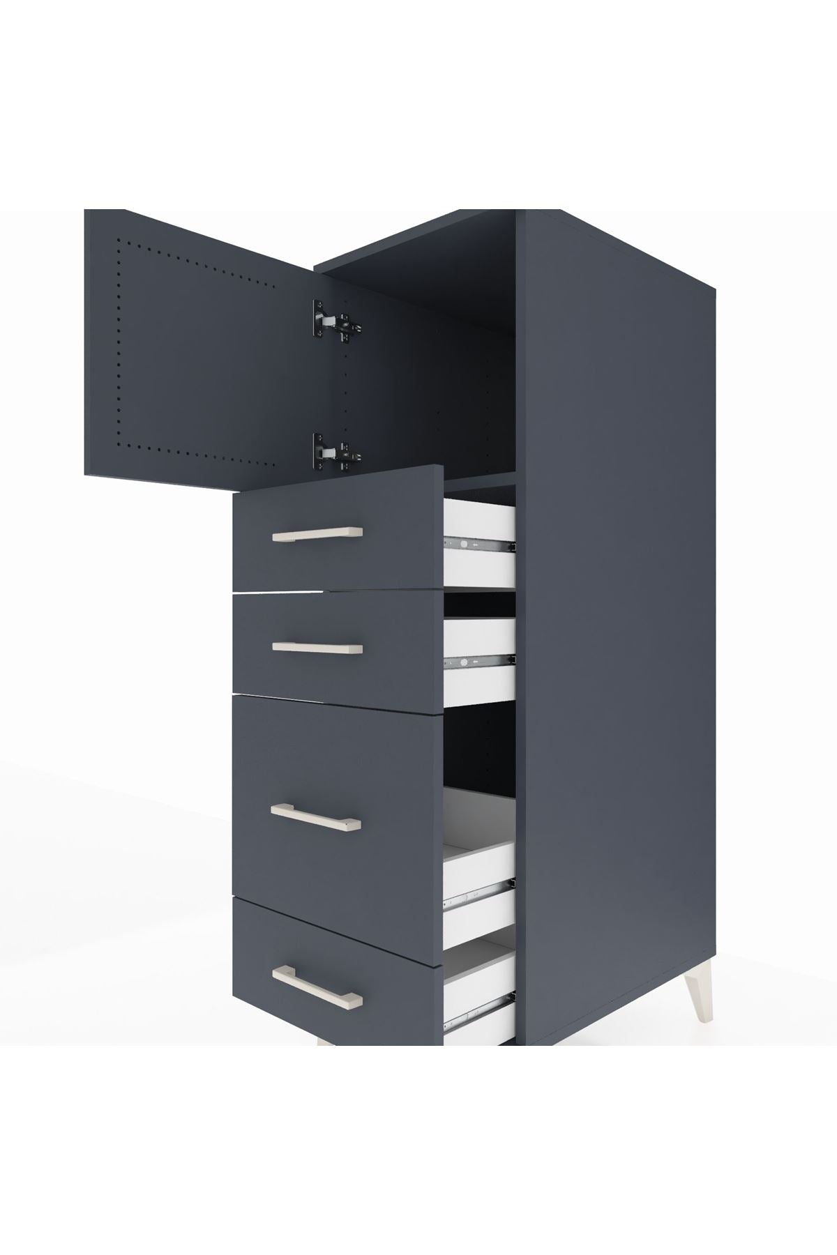 Kronos Dolap Tek Raflı 4 Çekmeceli Tek Kapaklı 44x59x134 Antrasit-Antrasit