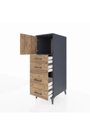 Kronos Dolap Tek Raflı 4 Çekmeceli Tek Kapaklı 44x59x134 Antrasit-Çam