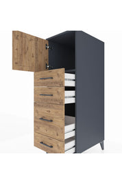 Kronos Dolap Tek Raflı 4 Çekmeceli Tek Kapaklı 44x59x134 Antrasit-Çam