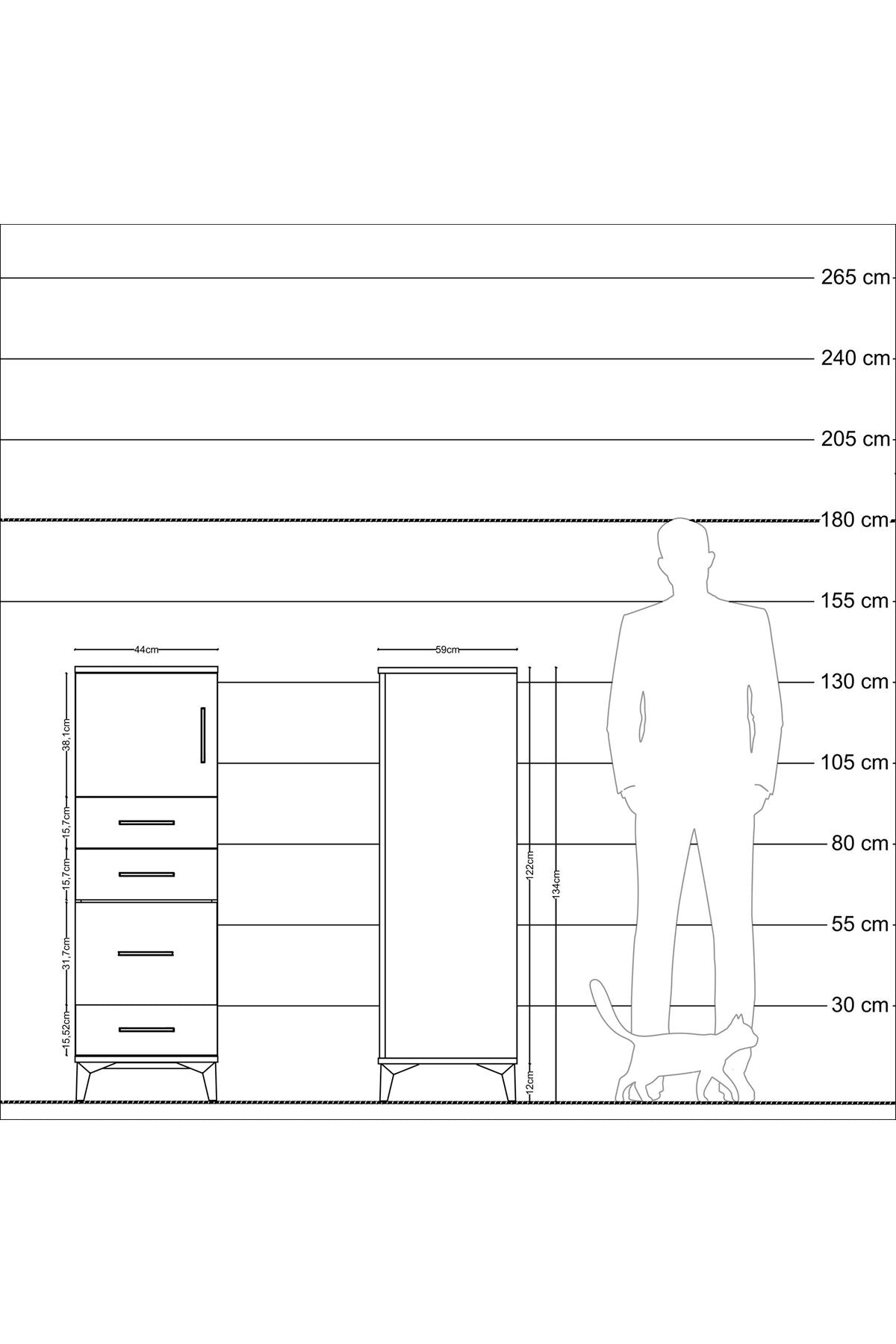 Kronos Dolap Tek Raflı 4 Çekmeceli Tek Kapaklı 44x59x134 Antrasit-Çam