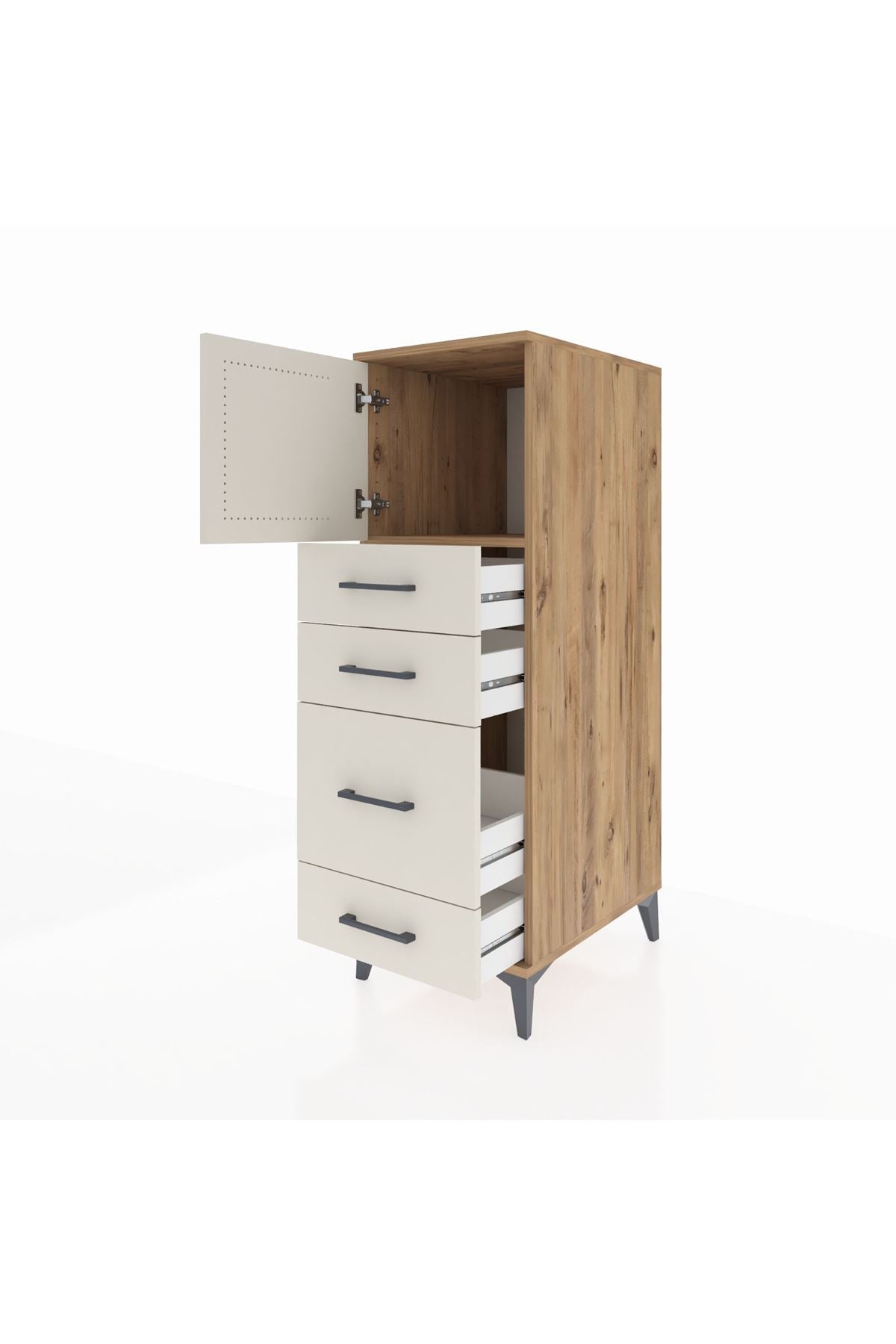 Kronos Dolap Tek Raflı 4 Çekmeceli Tek Kapaklı 44x59x134 Çam-Aytaşı