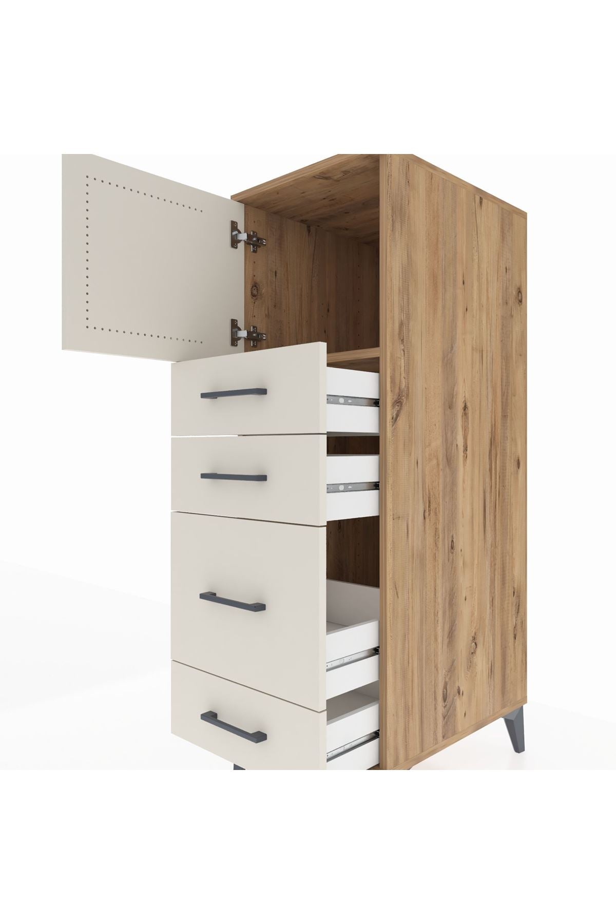 Kronos Dolap Tek Raflı 4 Çekmeceli Tek Kapaklı 44x59x134 Çam-Aytaşı