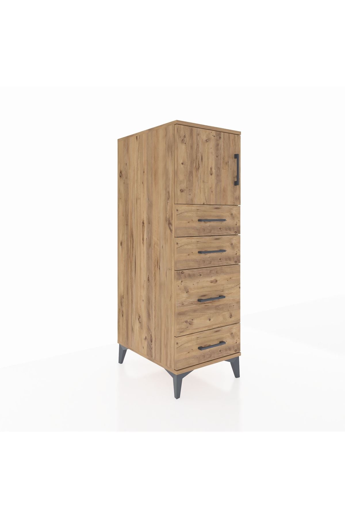 Kronos Dolap Tek Raflı 4 Çekmeceli Tek Kapaklı 44x59x134 Çam-Çam