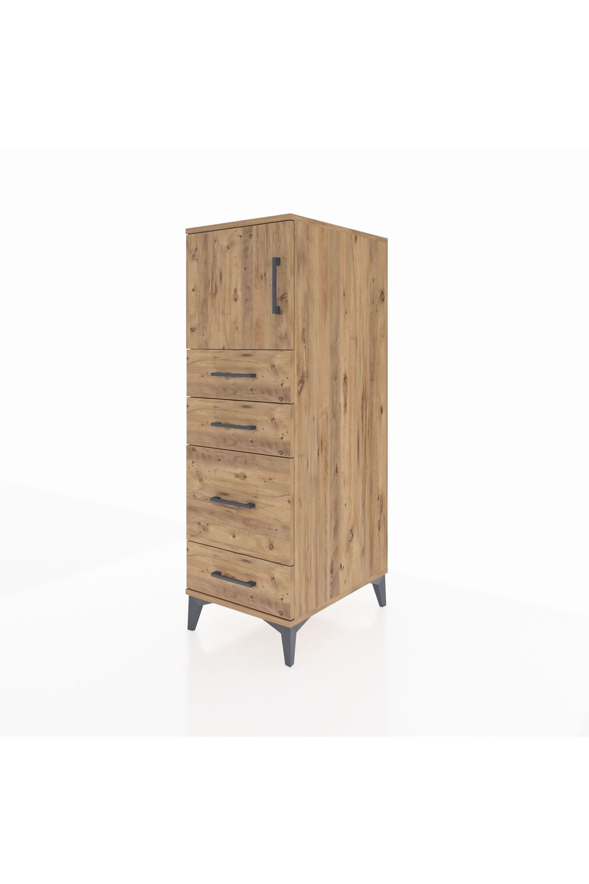 Kronos Dolap Tek Raflı 4 Çekmeceli Tek Kapaklı 44x59x134 Çam-Çam