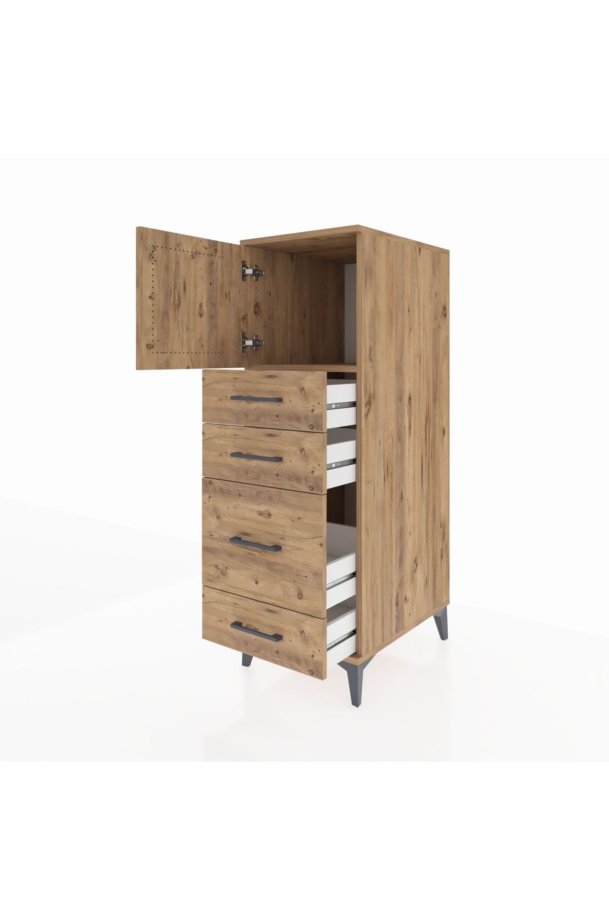 Kronos Dolap Tek Raflı 4 Çekmeceli Tek Kapaklı 44x59x134 Çam-Çam