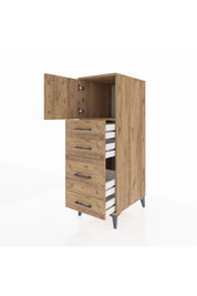 Kronos Dolap Tek Raflı 4 Çekmeceli Tek Kapaklı 44x59x134 Çam-Çam