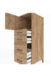 Kronos Dolap Tek Raflı 4 Çekmeceli Tek Kapaklı 44x59x134 Çam-Çam