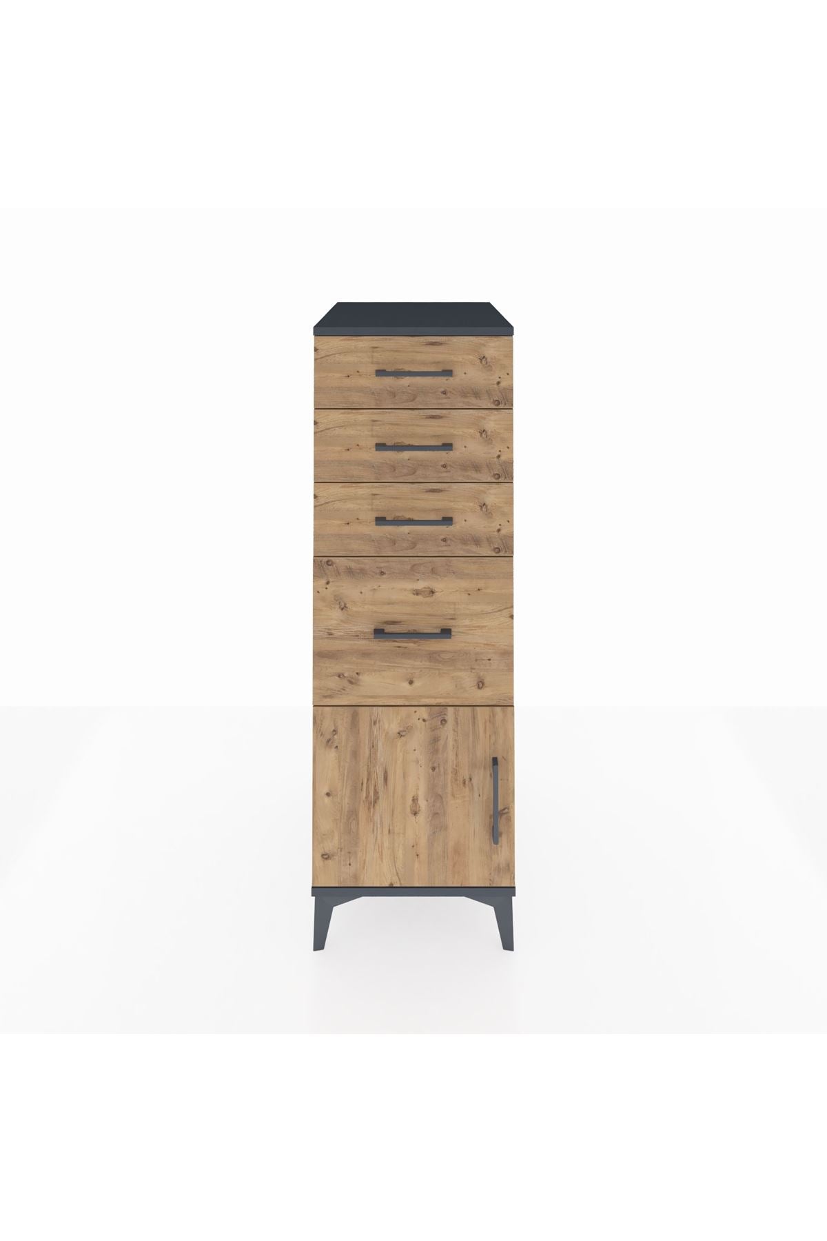 Kronos Dolap 4 Çekmeceli Tek Kapaklı 44x59x134 Antrasit-Çam