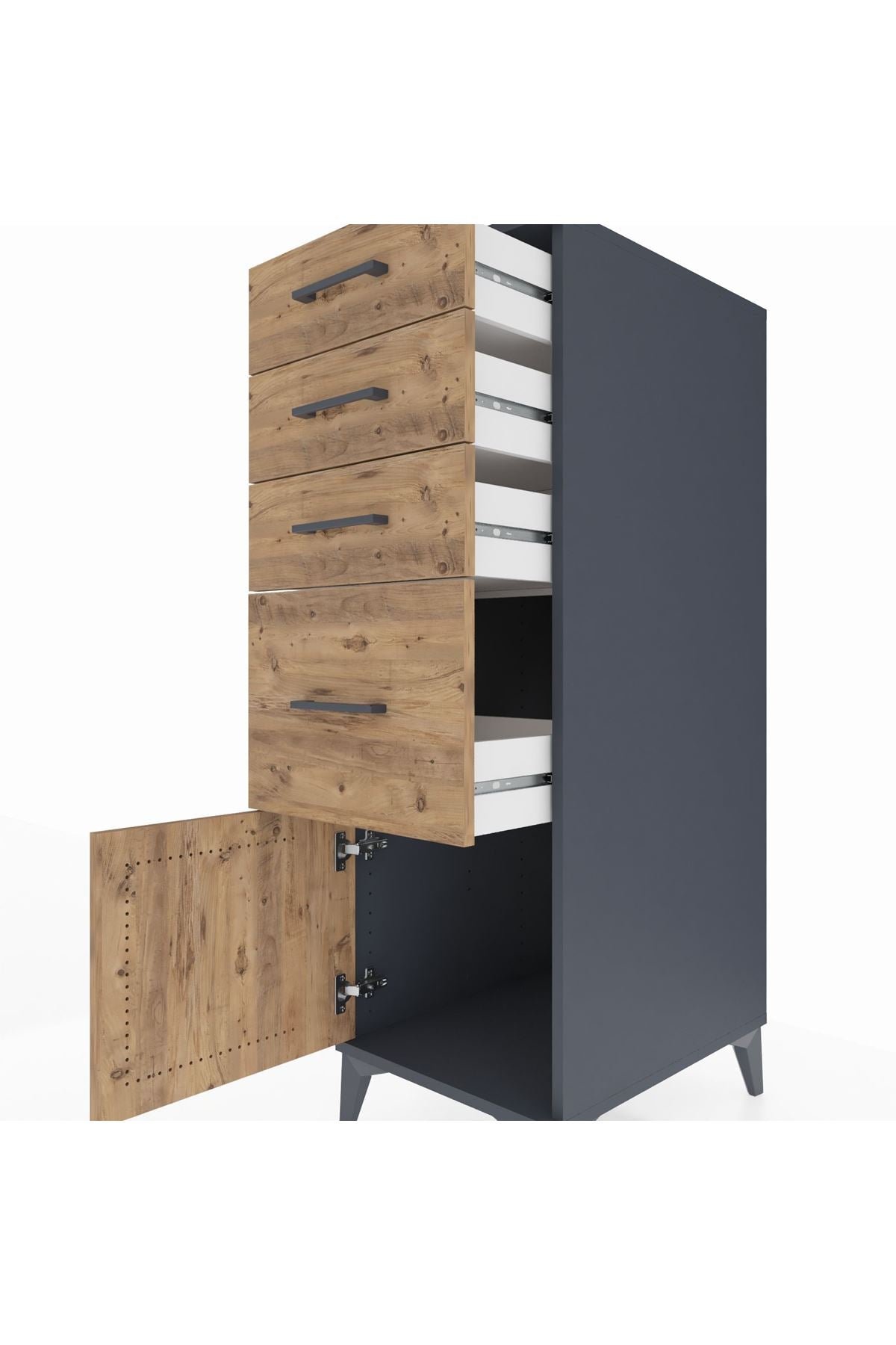 Kronos Dolap 4 Çekmeceli Tek Kapaklı 44x59x134 Antrasit-Çam