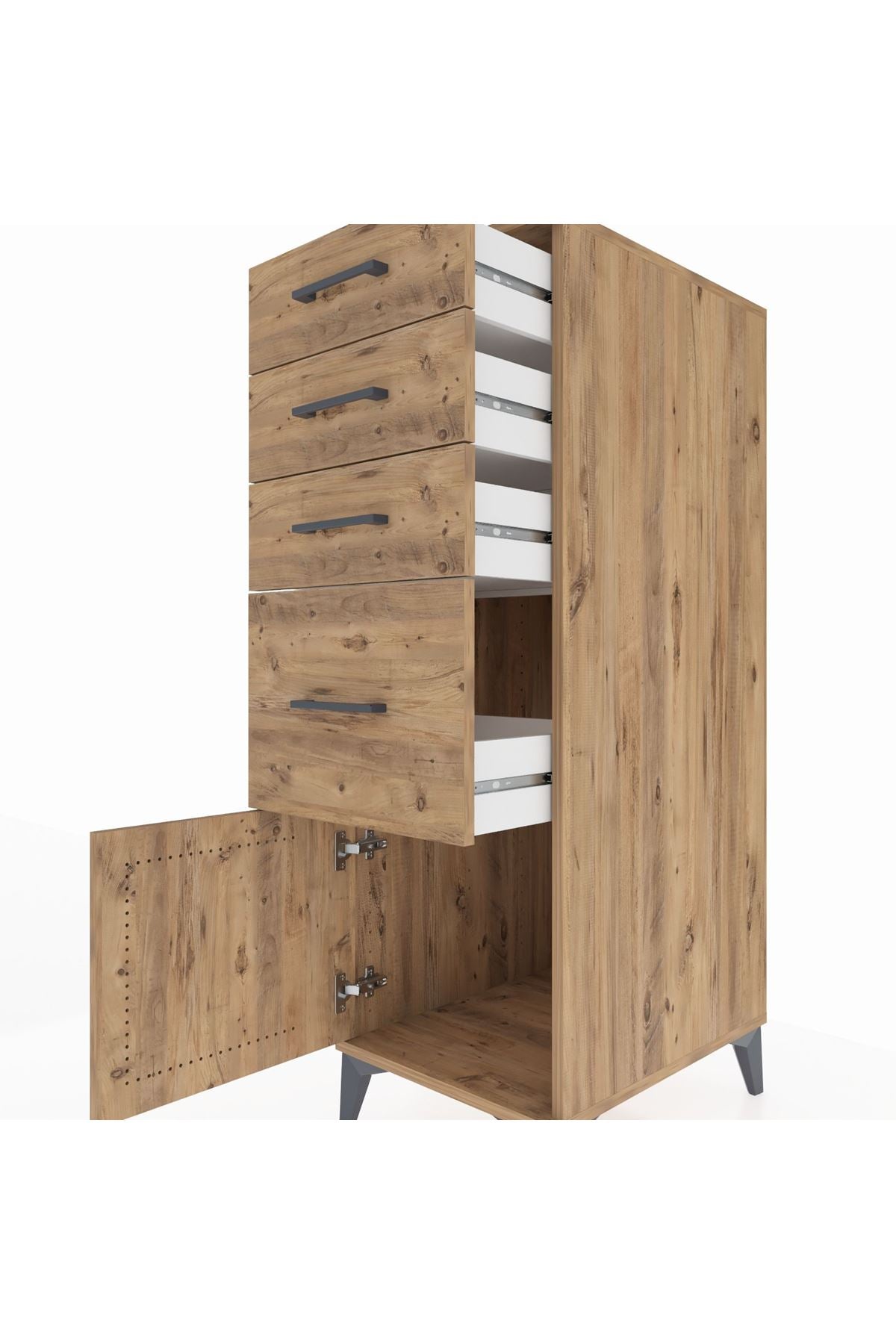 Kronos Dolap 4 Çekmeceli Tek Kapaklı 44x59x134 Çam-Çam