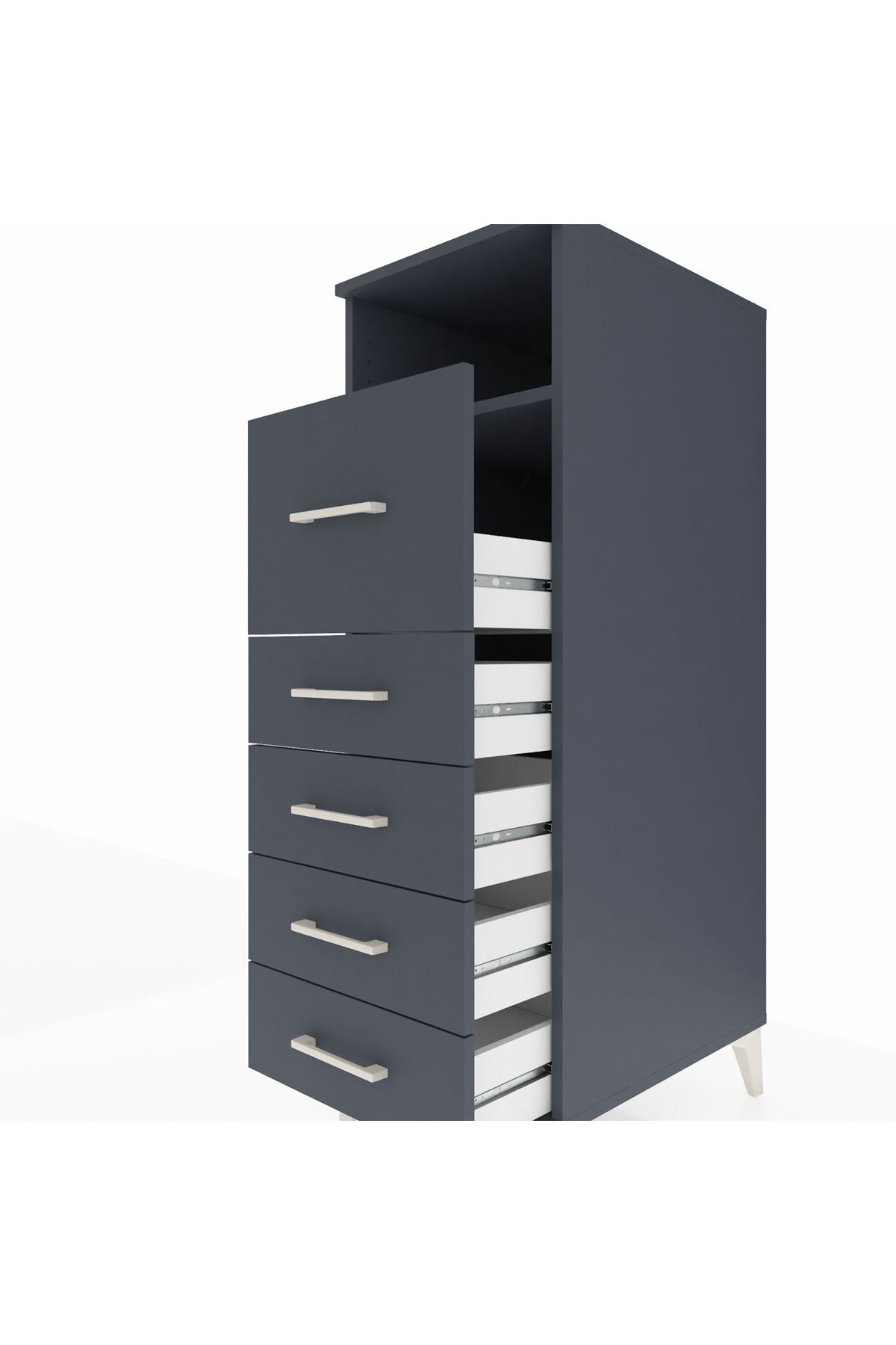 Kronos Dolap Tek Raflı 5 Çekmeceli 44x59x134 Antrasit-Antrasit