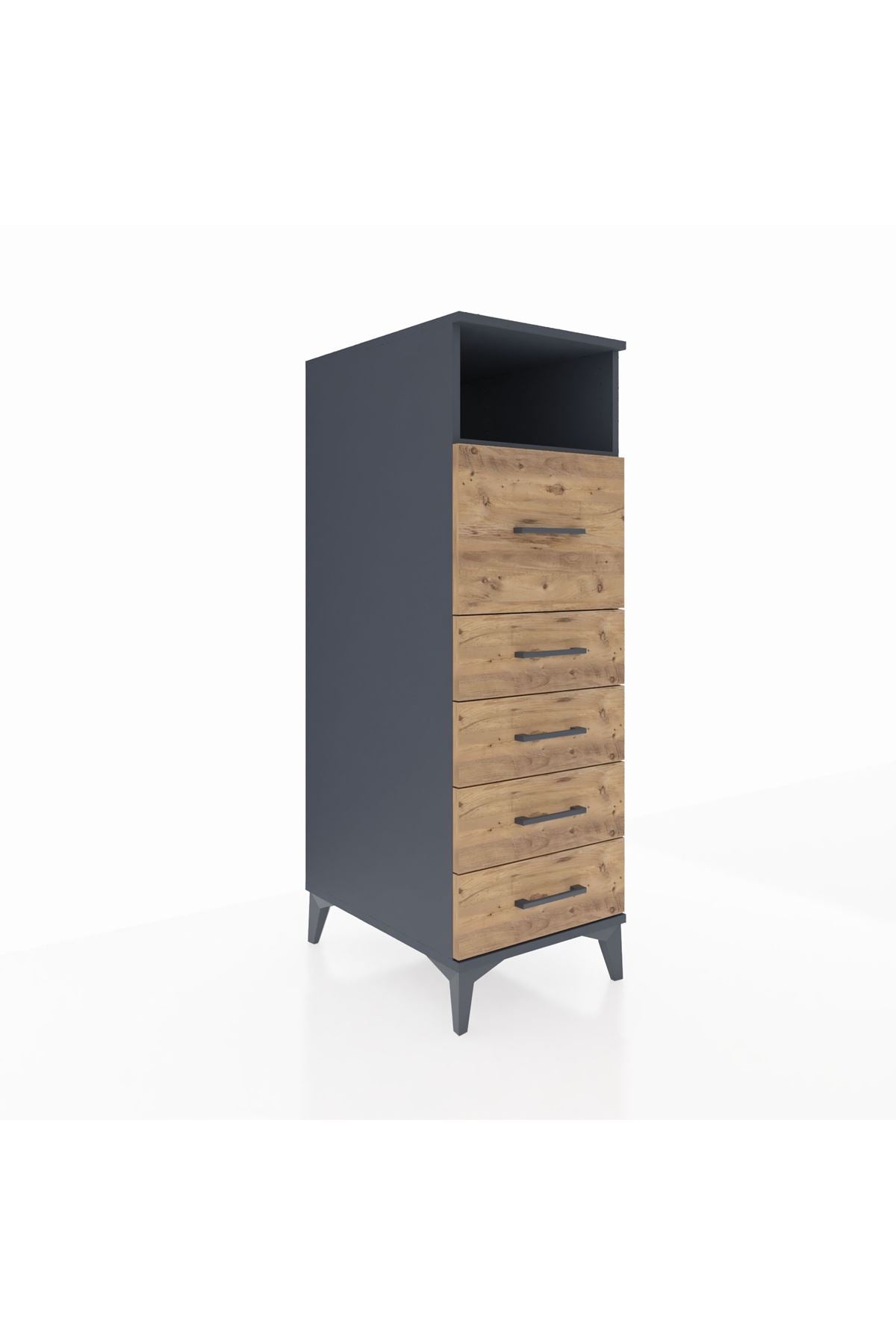 Kronos Dolap Tek Raflı 5 Çekmeceli 44x59x134 Antrasit-Çam