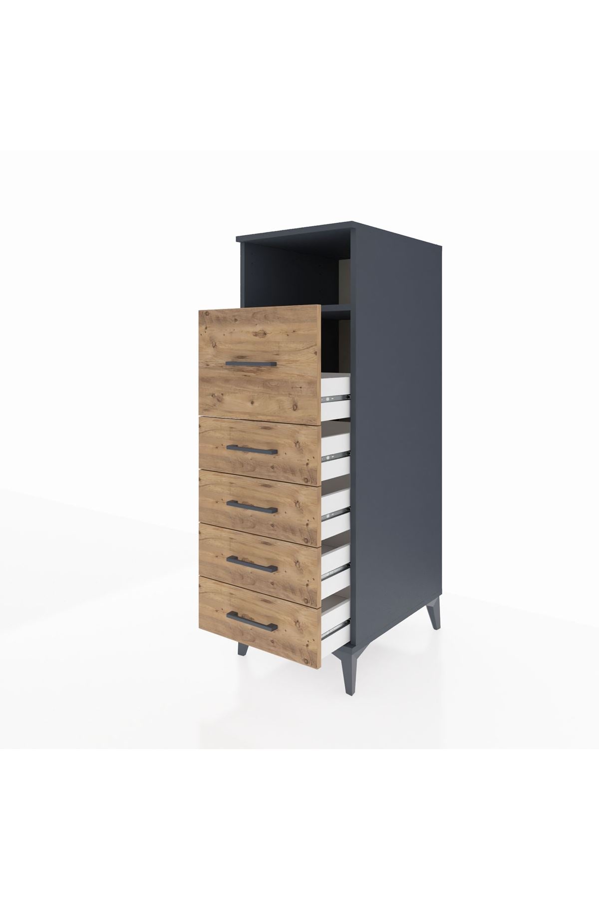 Kronos Dolap Tek Raflı 5 Çekmeceli 44x59x134 Antrasit-Çam