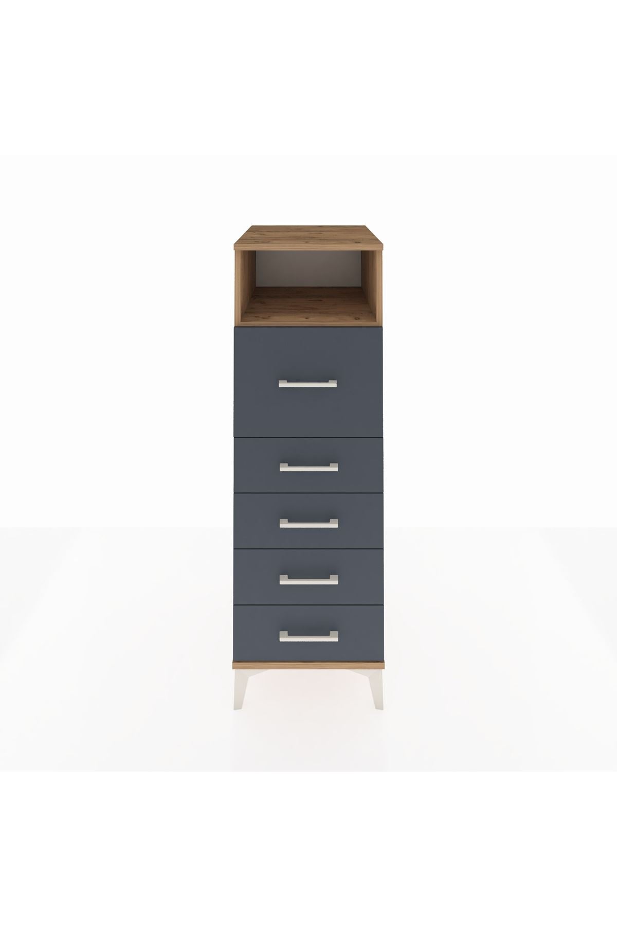 Kronos Dolap Tek Raflı 5 Çekmeceli 44x59x134 Çam-Antrasit