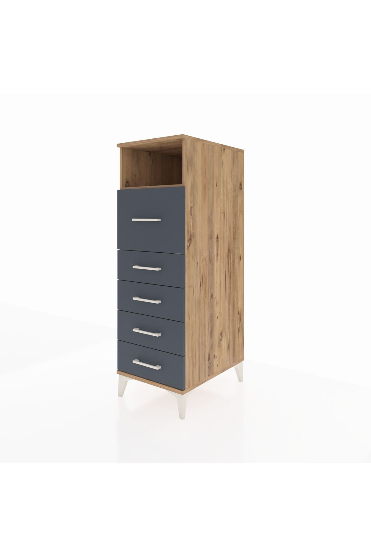 Kronos Dolap Tek Raflı 5 Çekmeceli 44x59x134 Çam-Antrasit