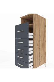 Kronos Dolap Tek Raflı 5 Çekmeceli 44x59x134 Çam-Antrasit