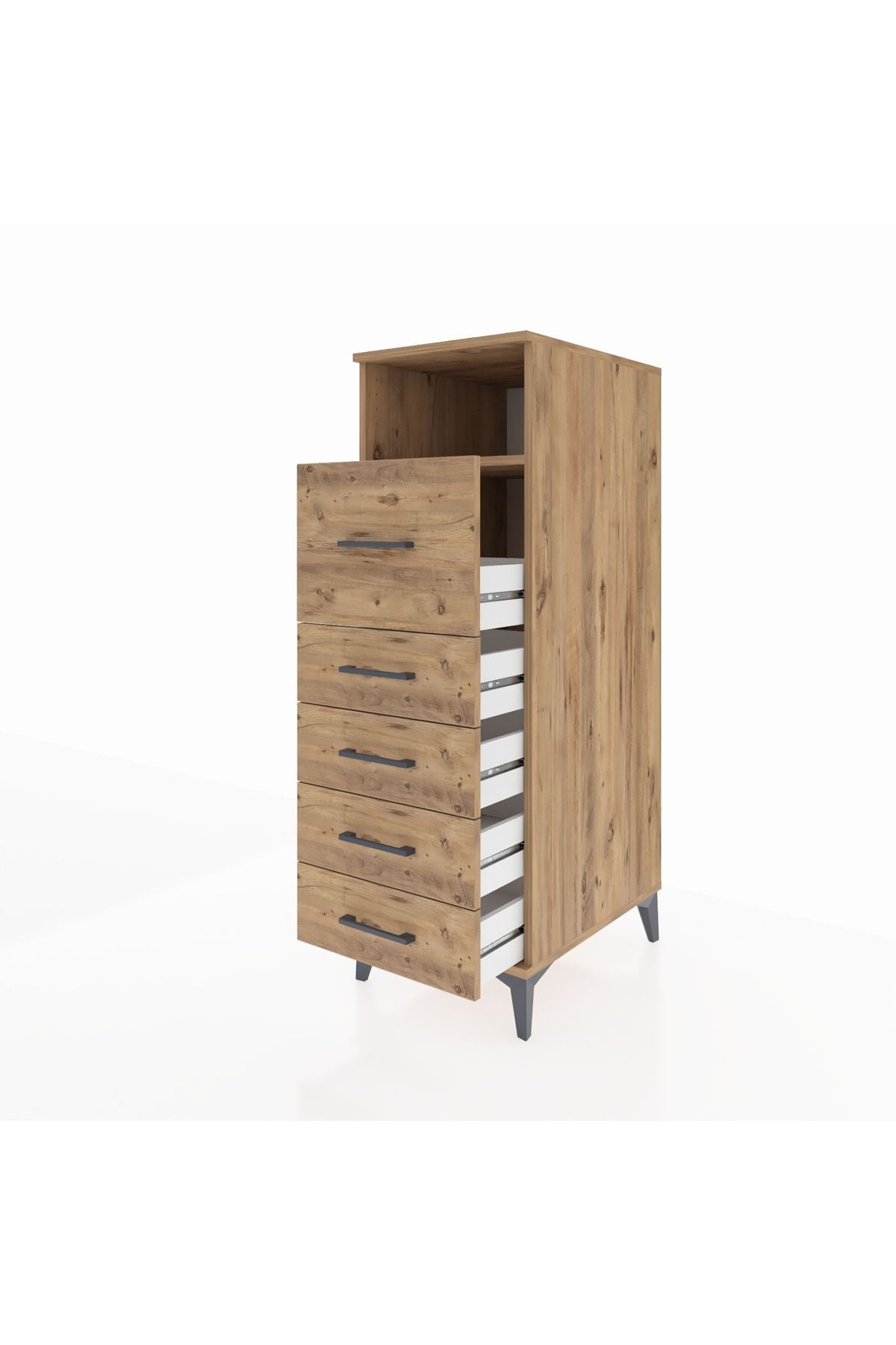Kronos Dolap Tek Raflı 5 Çekmeceli 44x59x134 Çam-Çam