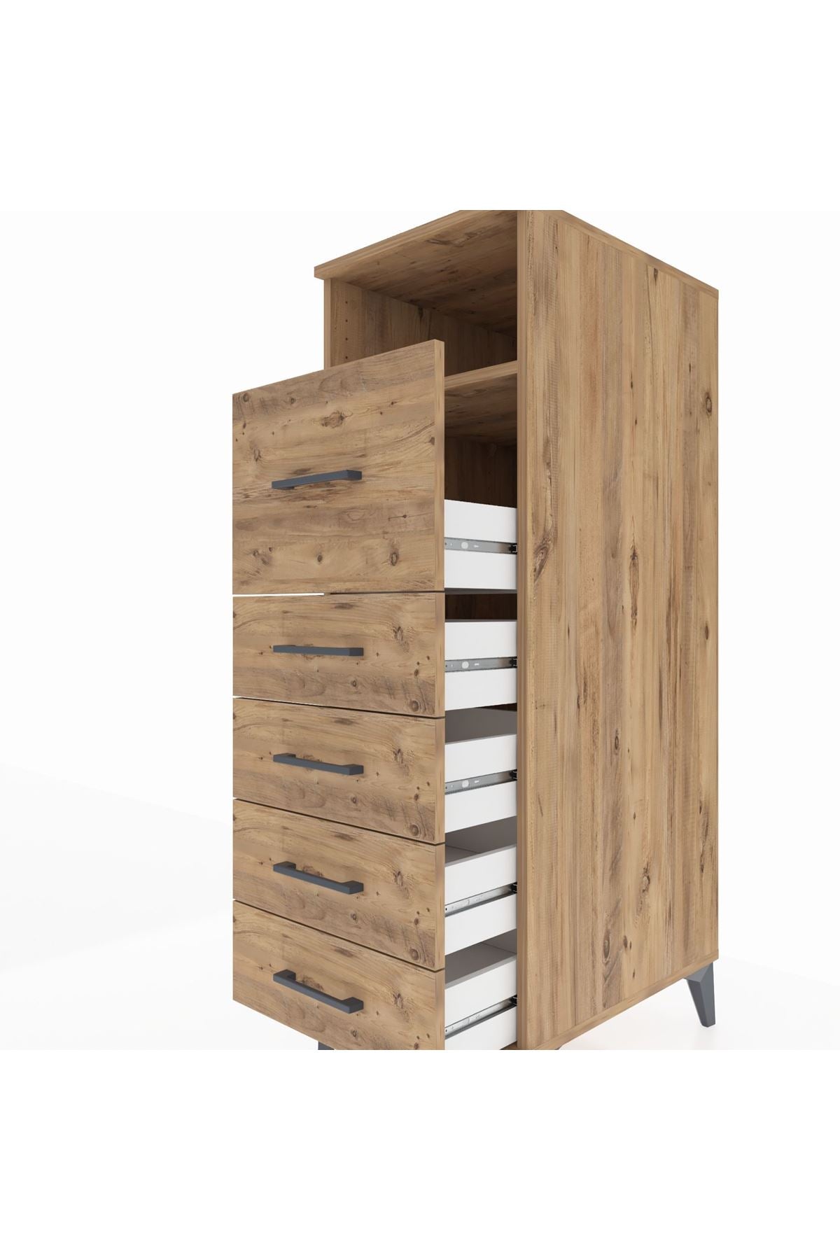 Kronos Dolap Tek Raflı 5 Çekmeceli 44x59x134 Çam-Çam