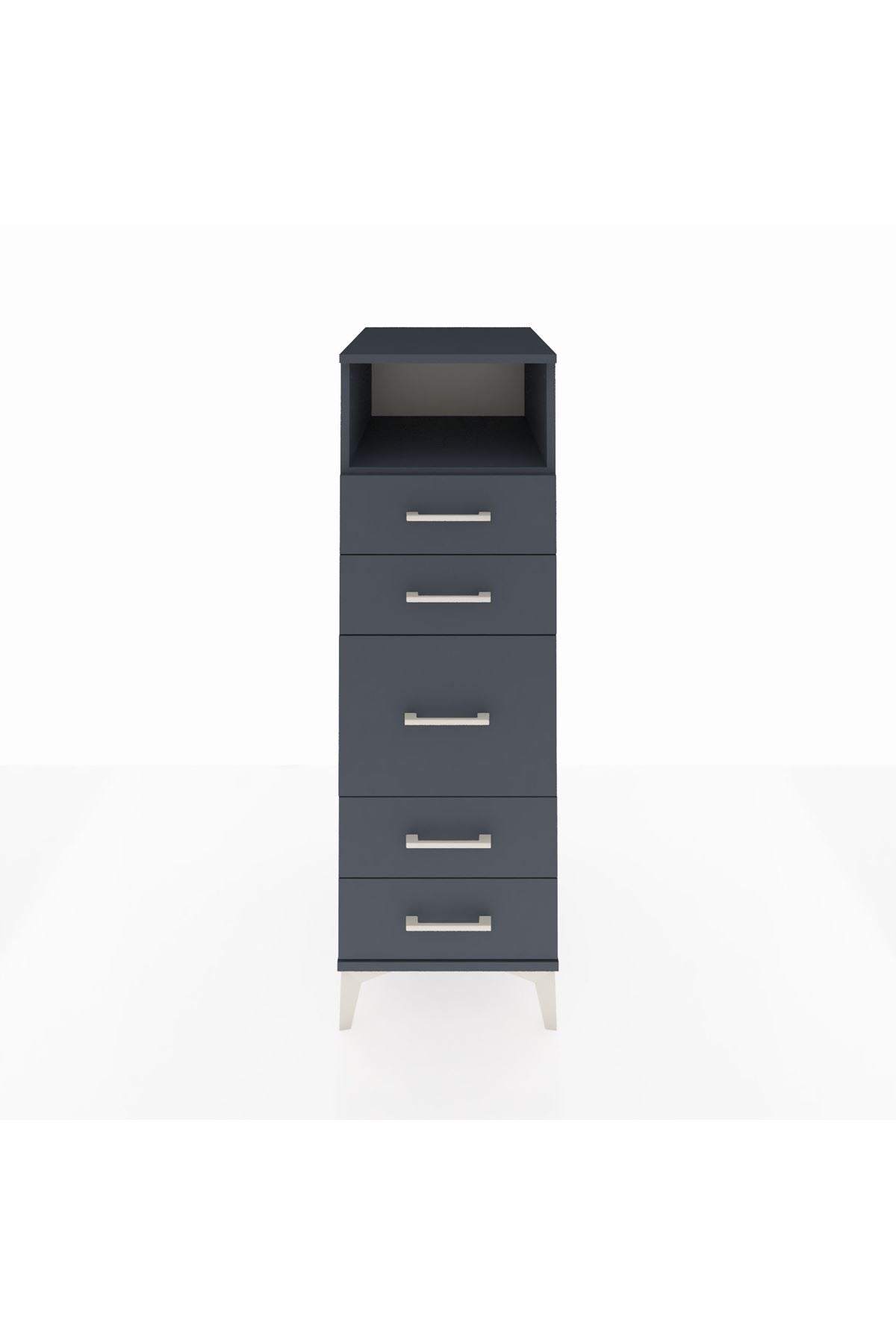 Kronos Dolap Tek Raflı 5 Çekmeceli 44x59x134 Antrasit-Antrasit