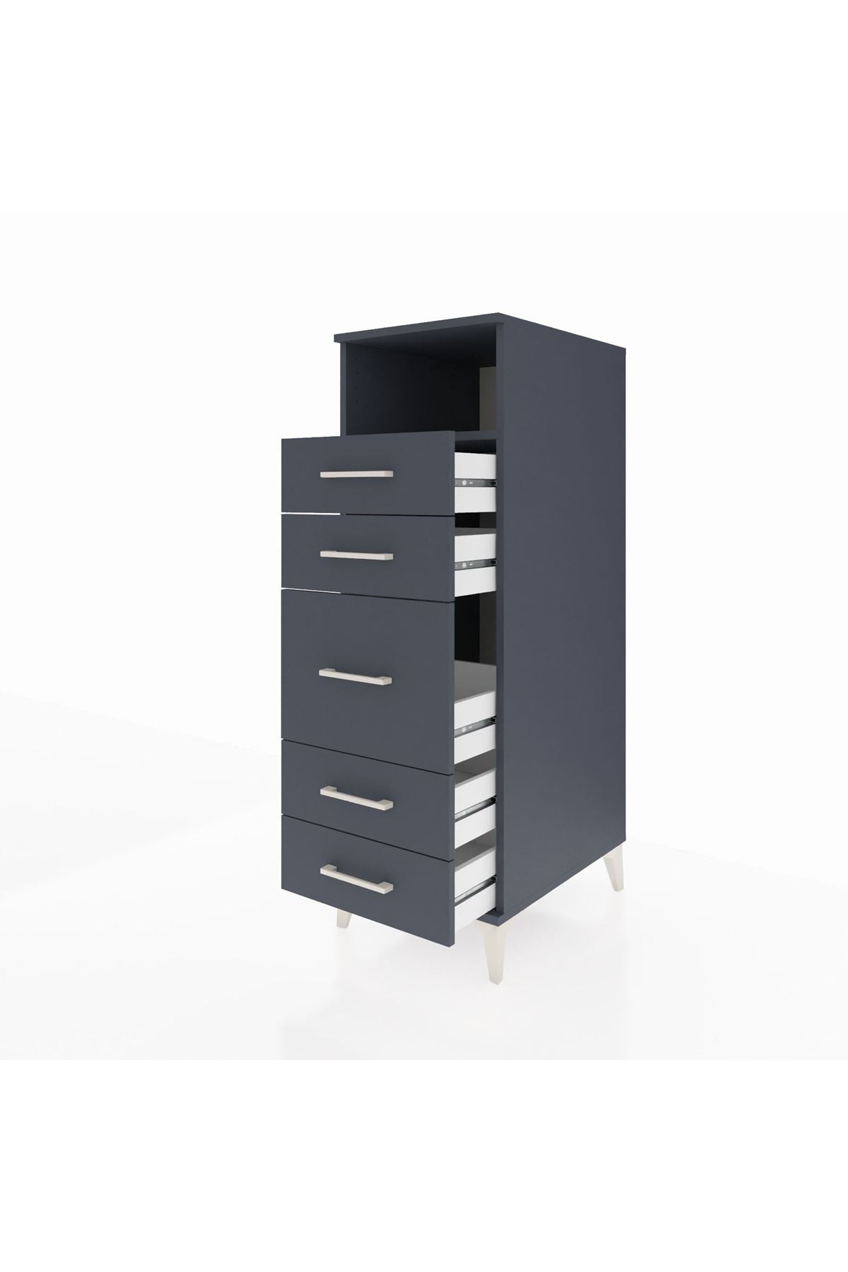 Kronos Dolap Tek Raflı 5 Çekmeceli 44x59x134 Antrasit-Antrasit