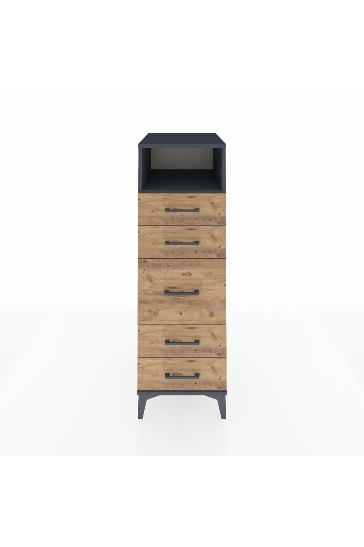 Kronos Dolap Tek Raflı 5 Çekmeceli 44x59x134 Antrasit-Çam