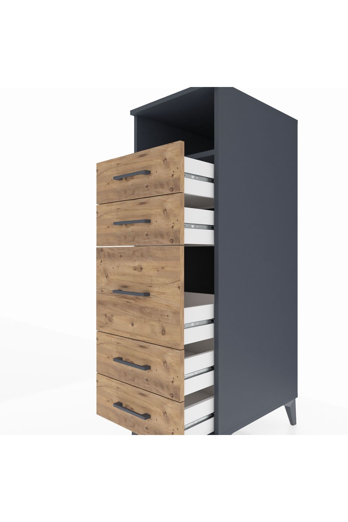 Kronos Dolap Tek Raflı 5 Çekmeceli 44x59x134 Antrasit-Çam