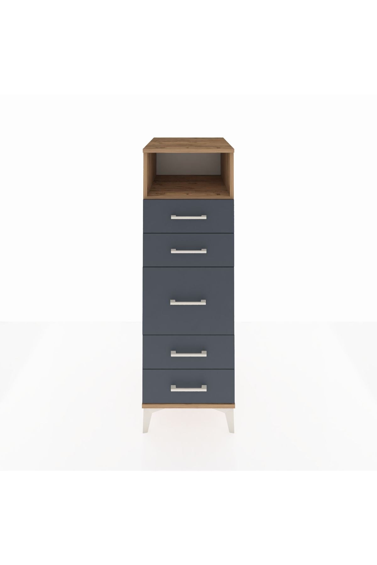 Kronos Dolap Tek Raflı 5 Çekmeceli 44x59x134 Çam-Antrasit