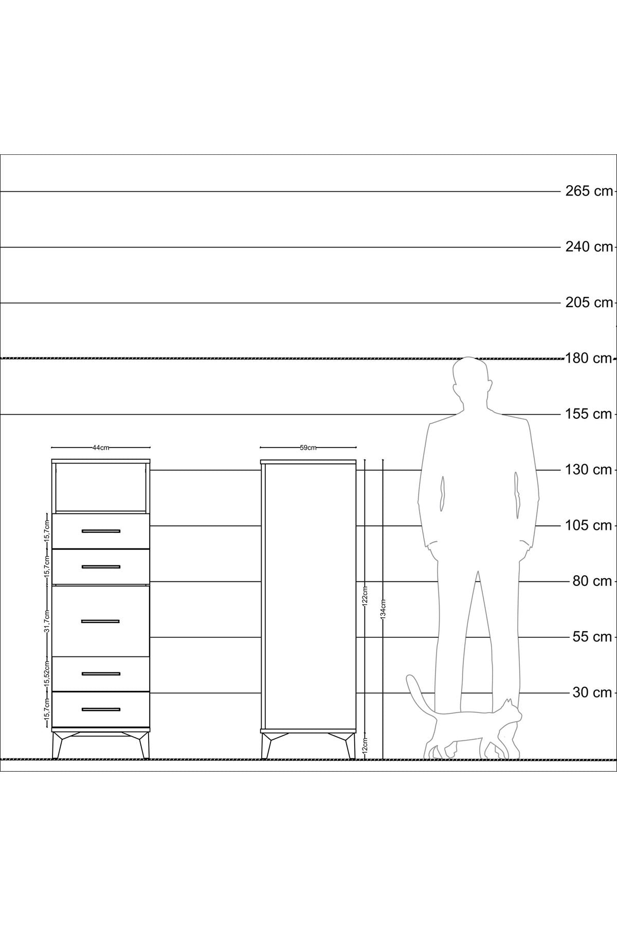 Kronos Dolap Tek Raflı 5 Çekmeceli 44x59x134 Çam-Aytaşı