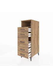 Kronos Dolap Tek Raflı 5 Çekmeceli 44x59x134 Çam-Çam