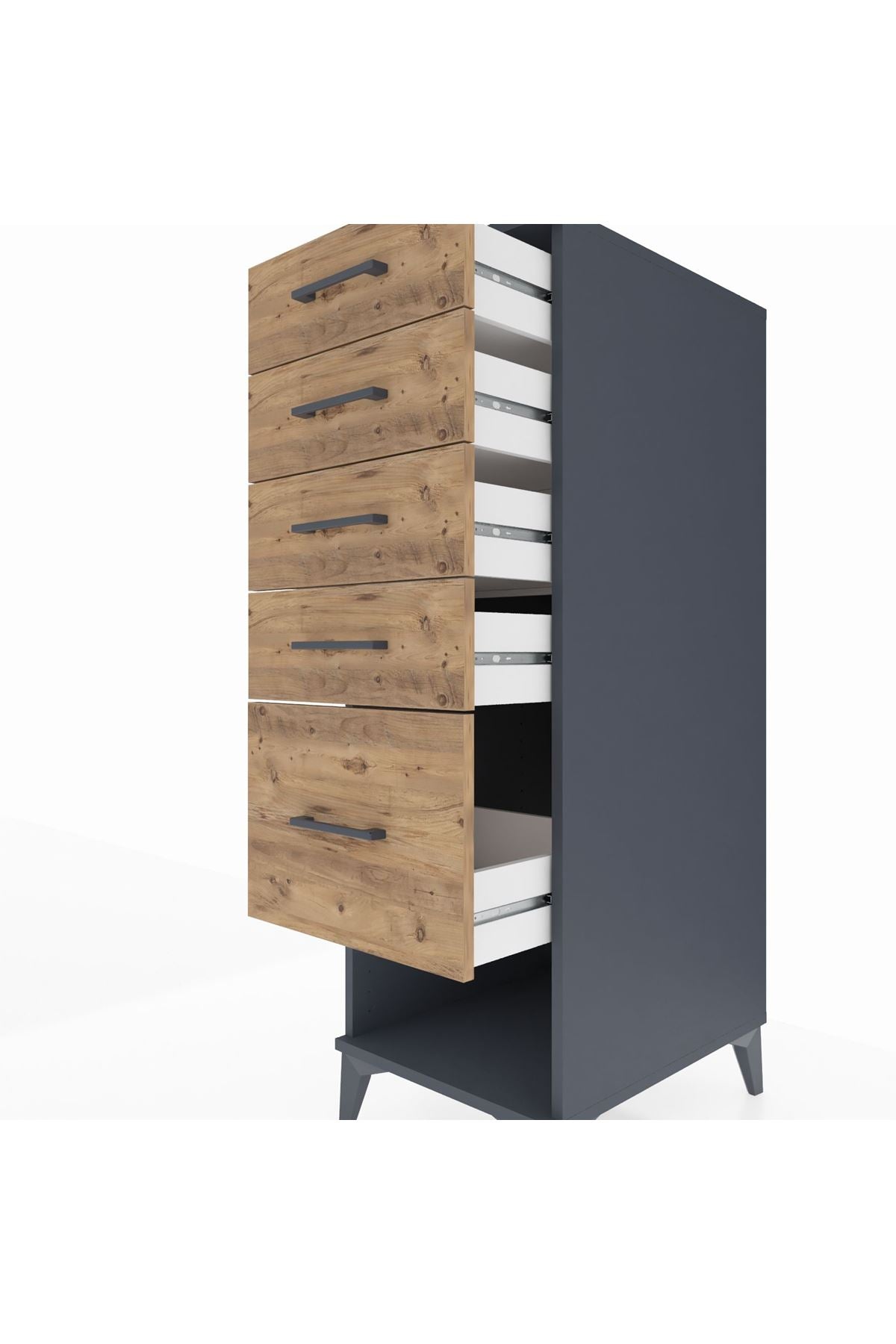 Kronos Dolap 5 Çekmeceli 44x59x134 Antrasit-Çam