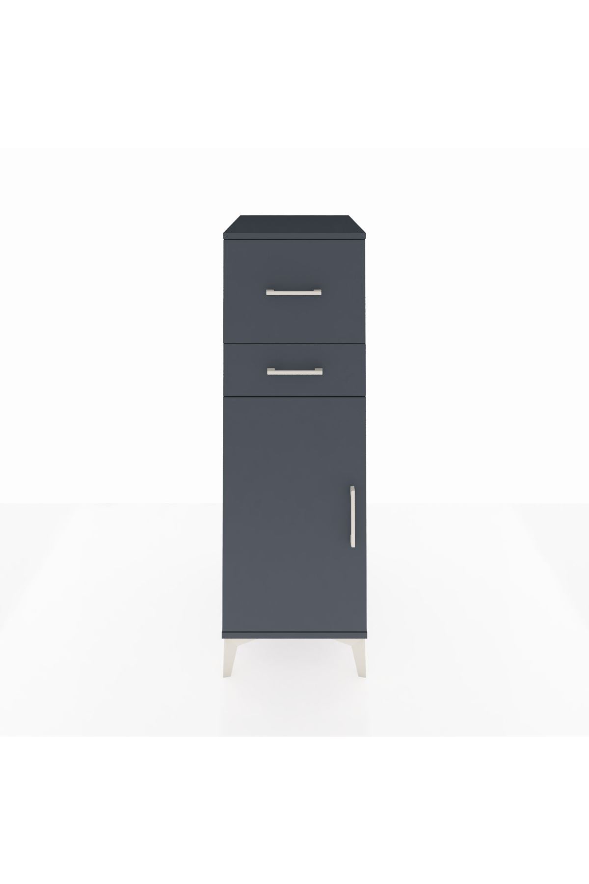 Kronos Dolap Tek Raflı 2 Çekmeceli Tek Kapaklı 44x59x134 Antrasit-Antrasit