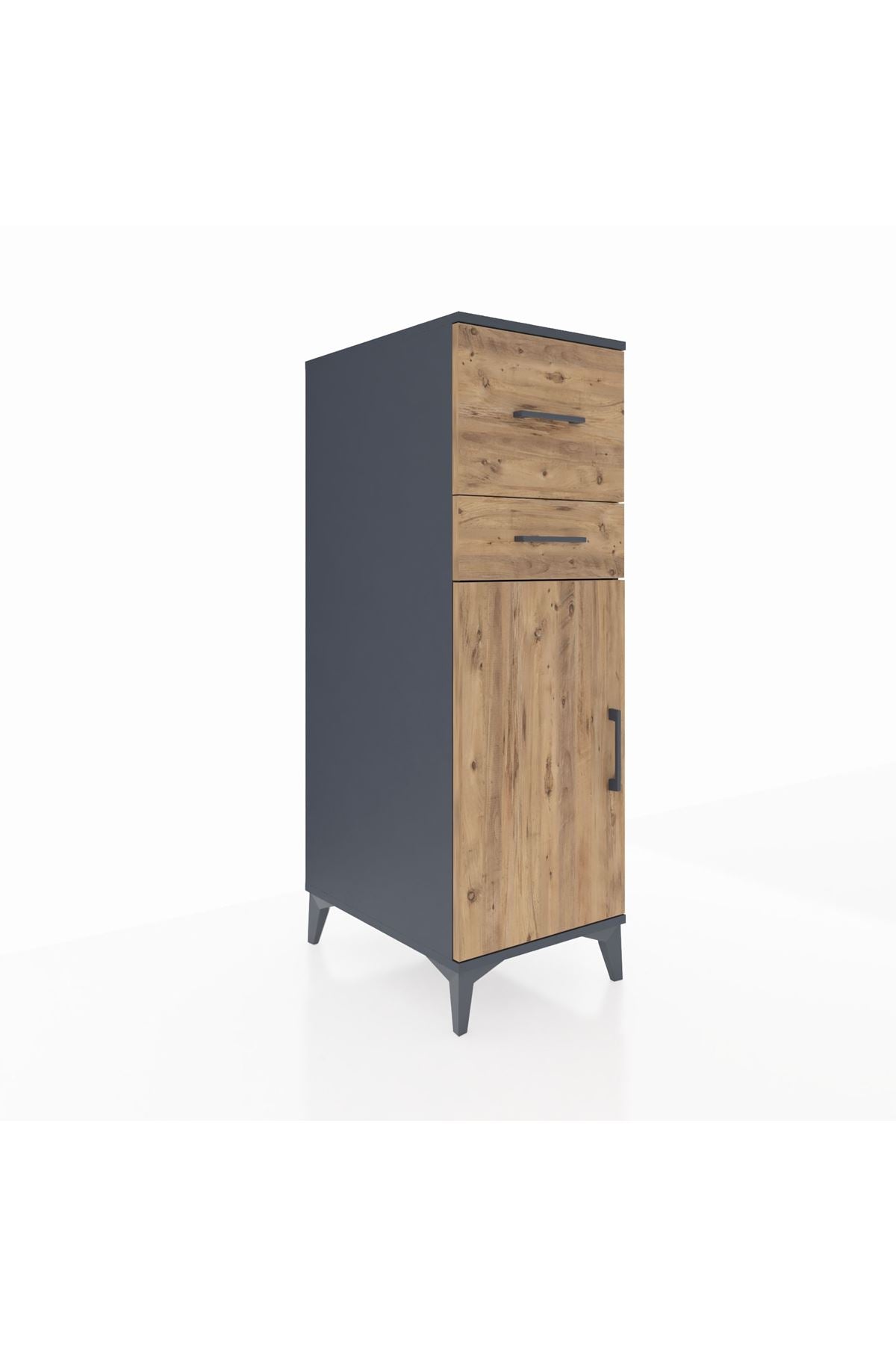 Kronos Dolap Tek Raflı 2 Çekmeceli Tek Kapaklı 44x59x134 Antrasit-Çam