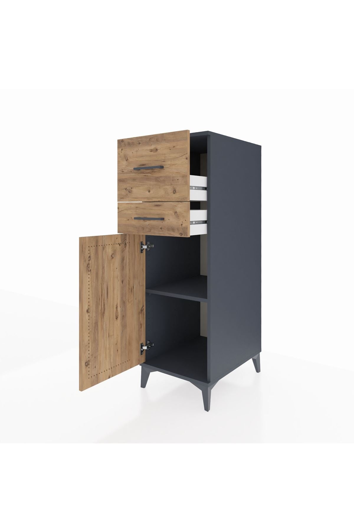 Kronos Dolap Tek Raflı 2 Çekmeceli Tek Kapaklı 44x59x134 Antrasit-Çam