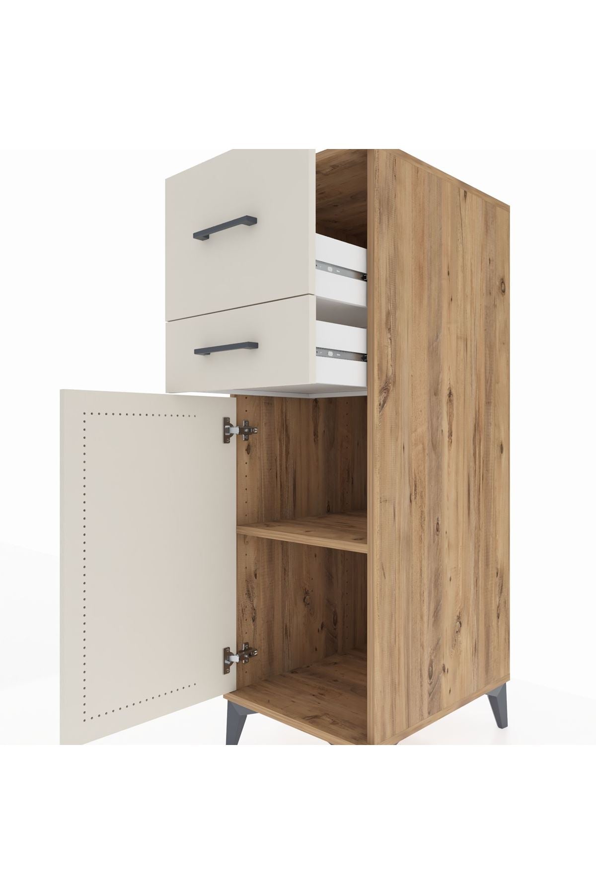 Kronos Dolap Tek Raflı 2 Çekmeceli Tek Kapaklı 44x59x134 Çam-Aytaşı