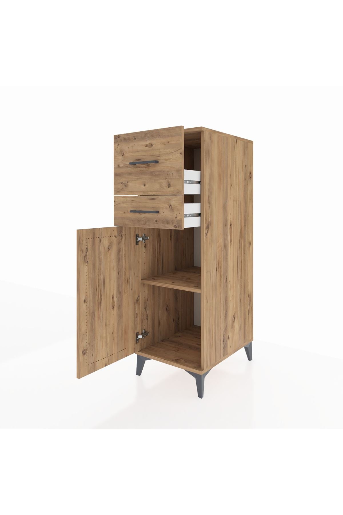 Kronos Dolap Tek Raflı 2 Çekmeceli Tek Kapaklı 44x59x134 Çam-Çam