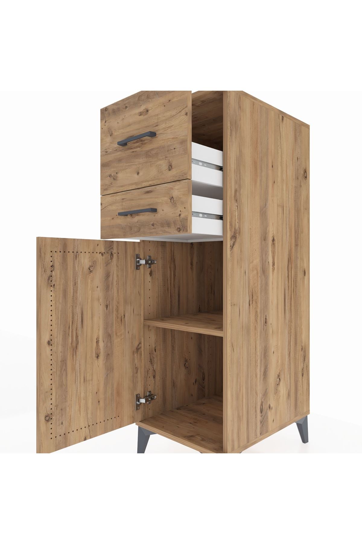 Kronos Dolap Tek Raflı 2 Çekmeceli Tek Kapaklı 44x59x134 Çam-Çam