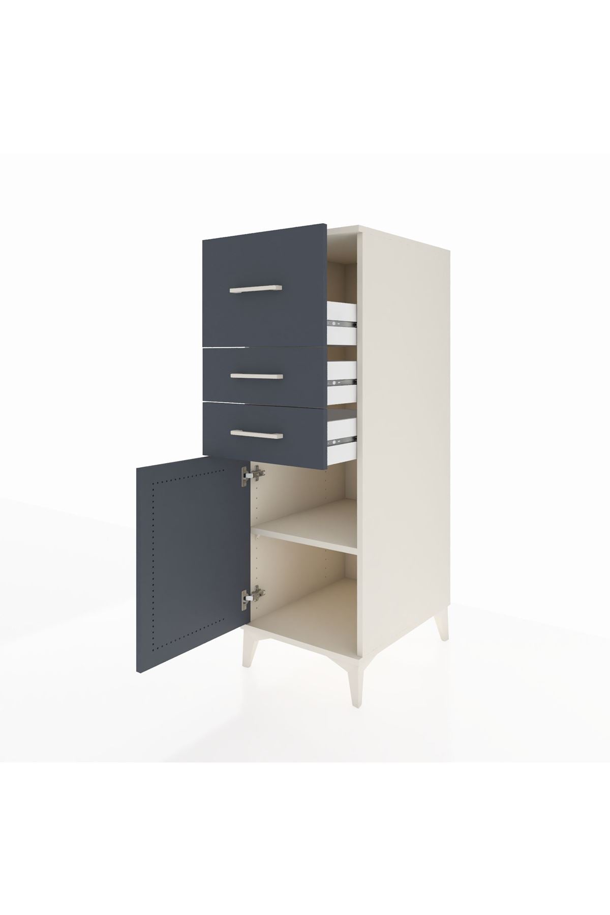 Kronos Dolap Tek Raflı 3 Çekmeceli Tek Kapaklı 44x59x134 Aytaşı-Antrasit