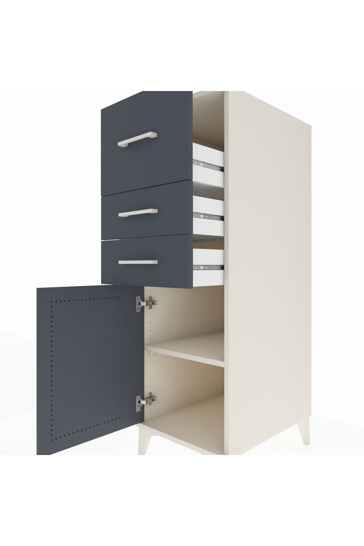 Kronos Dolap Tek Raflı 3 Çekmeceli Tek Kapaklı 44x59x134 Aytaşı-Antrasit